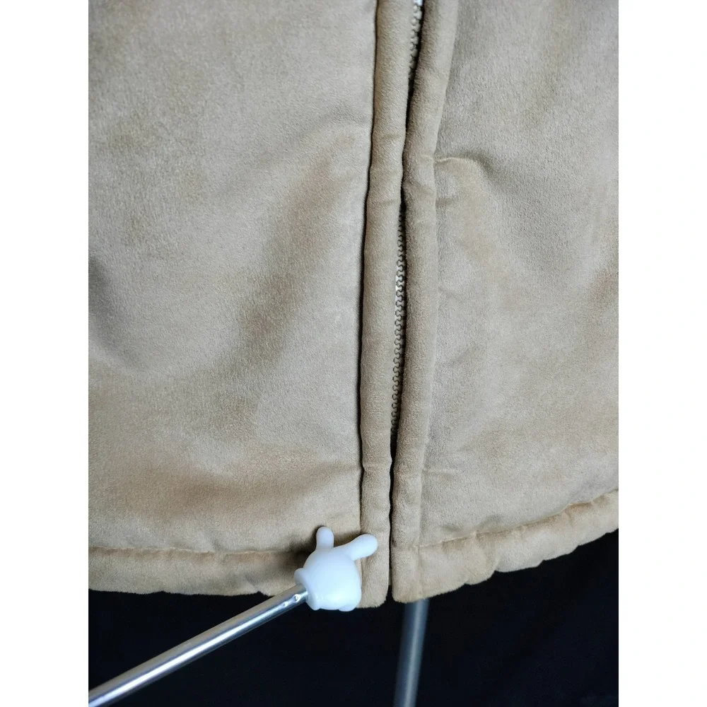 Women's LG coat faux suede fur camel brown 90's vibes warm cozy FLAW